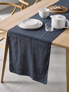 Marc O'Polo Valka Indigo blauw Tafelloper 50 x 250 cm