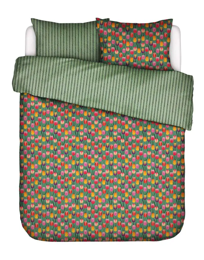 ESSENZA & CO Tulip Field Grass green Dekbedovertrekset 200 x 220 cm