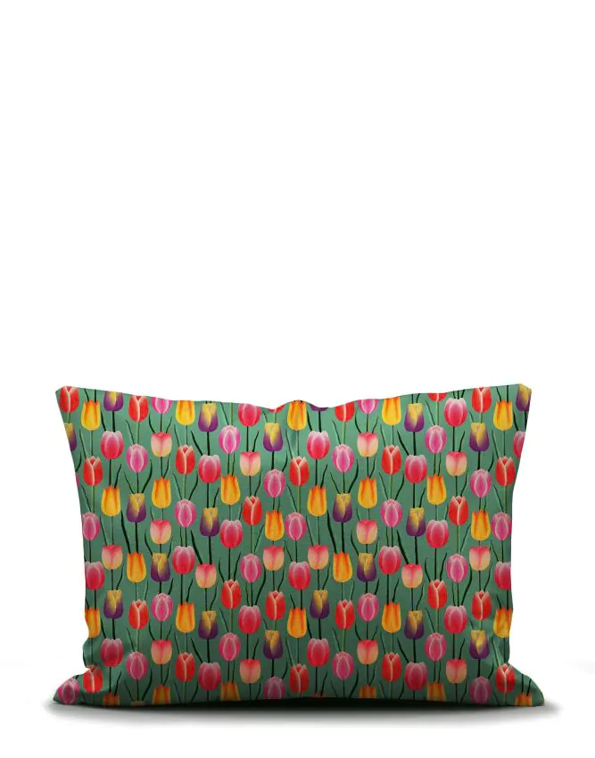 ESSENZA & CO Tulip Field Grass green Kussensloop 60 x 70 cm