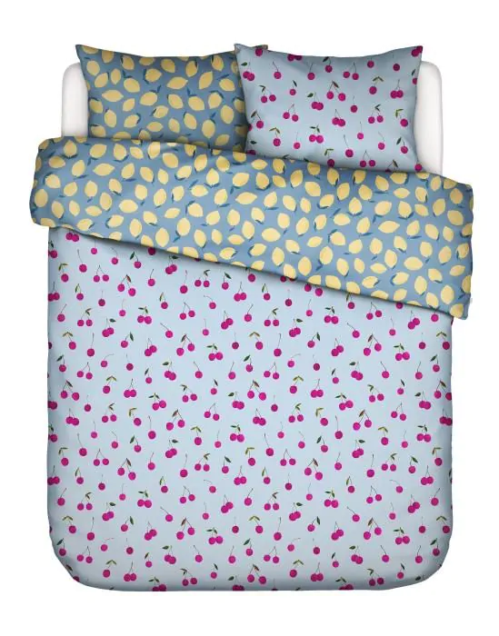 ESSENZA & CO Zesty cherry Ijsblauw Dekbedovertrekset 200 x 220 cm