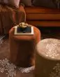 ESSENZA Furry Leather Brown Pouf